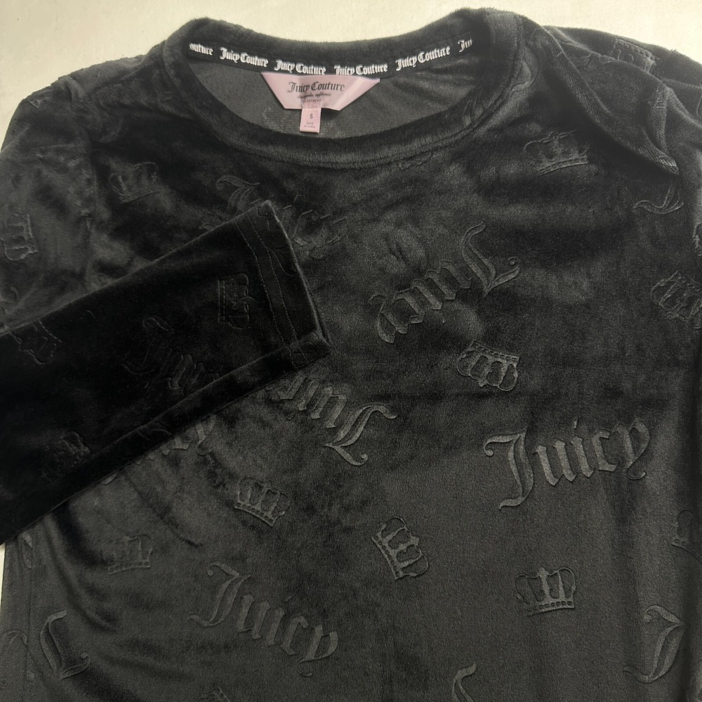 Juicy Couture Pajama Shirt Womens Small Velour Loungewear Black Sleepwear